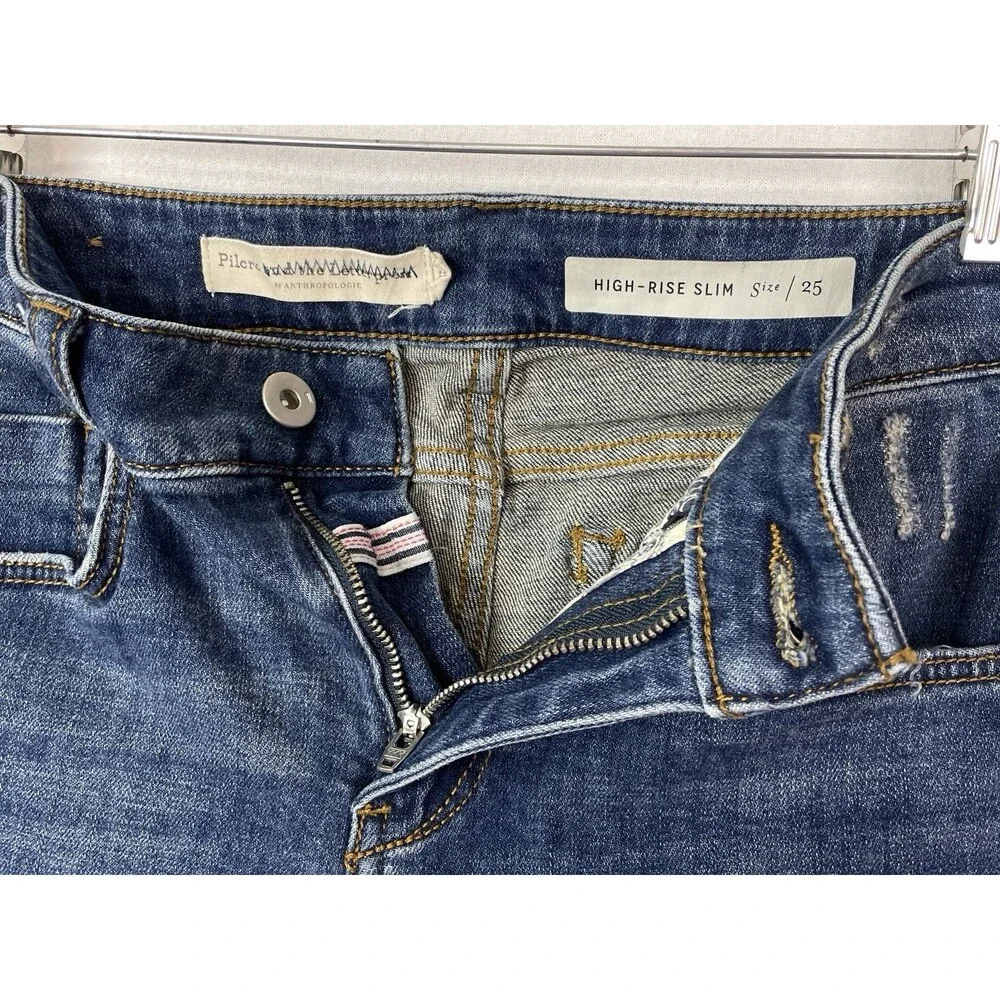 Anthropologie Pilcro Women 28 Shorts High Rise Slim Bermuda Raw Hem Dark Wash - Picture 4 of 9